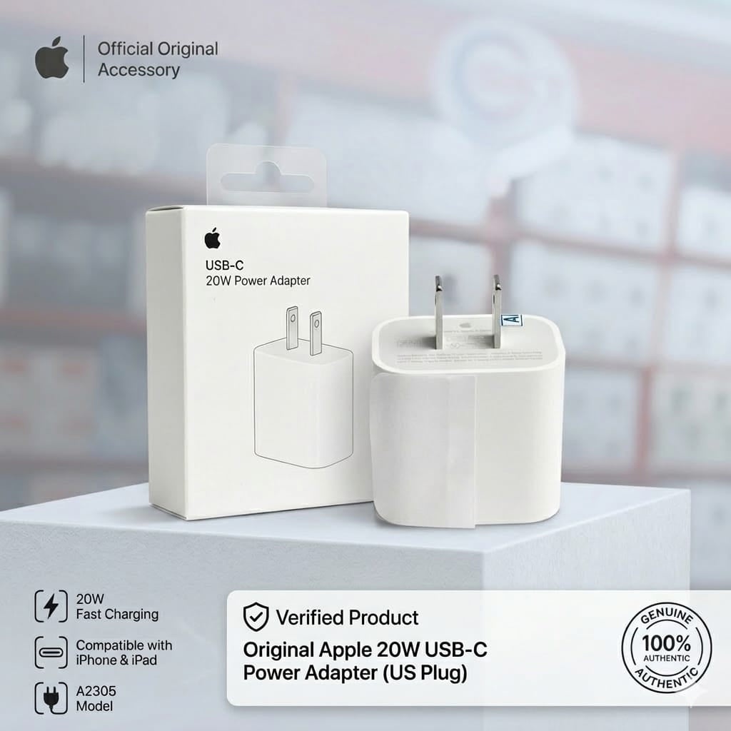2 Pin Original 20W Fast Charging Adapter | USB Power Cube | For iPhone | Quick Charge Plug